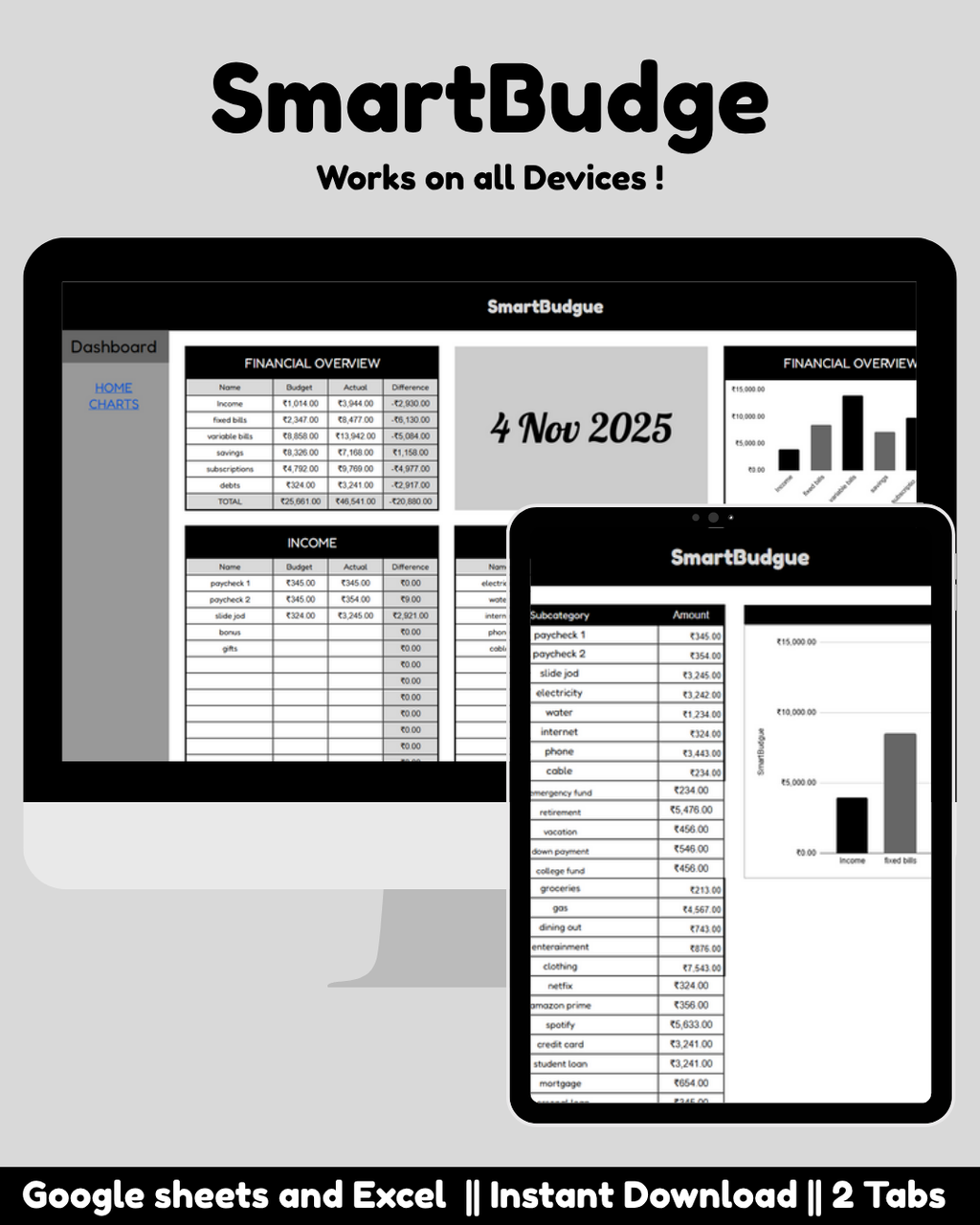Professional Monthly Budget Spreadsheet | Google Sheets Template