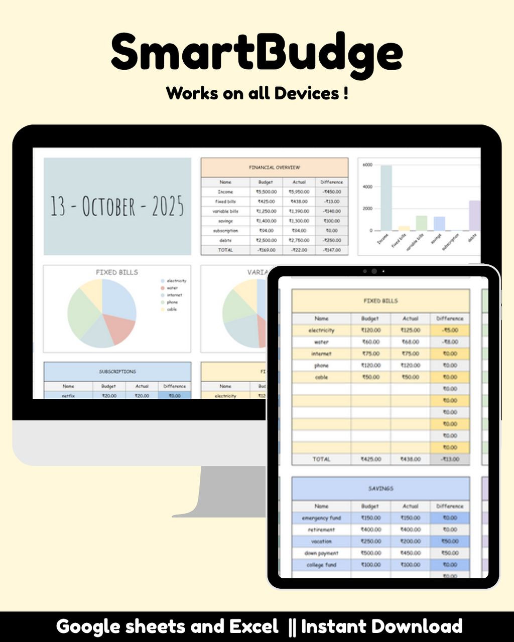 Fancy Monthly Budget Spreadsheet | Google Sheets Template